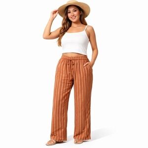 SONOMA Linen Blend Wide Leg Pull-On Drawstring Pant Sz XXL Stripe Boho Lagenlook